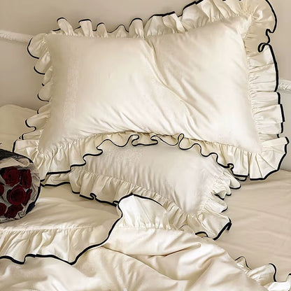 Satin Noir Ruffle Bedding Set