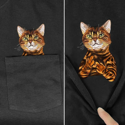 Middle Finger Cat in Pocket Shirt