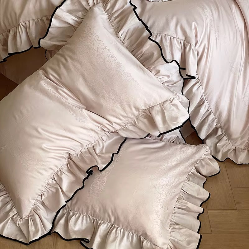 Satin Noir Ruffle Bedding Set