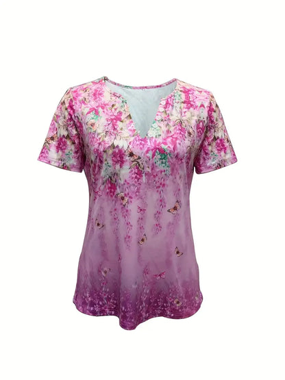 Butterfly Floral Henley Neckline Blouse