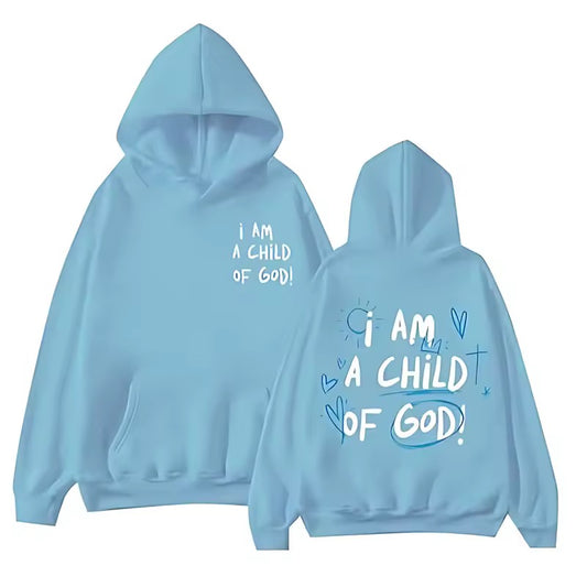 “I Am a Child of God” Blue Oversized Hoodie