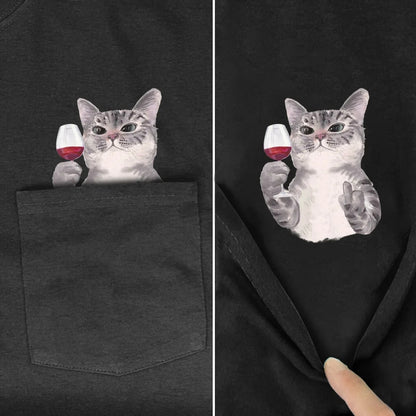 Middle Finger Cat in Pocket Shirt