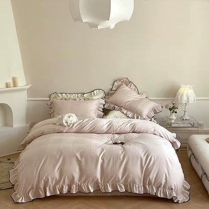 Satin Noir Ruffle Bedding Set