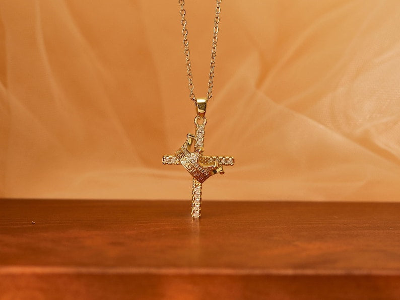 Crowned in Grace Cross Necklace