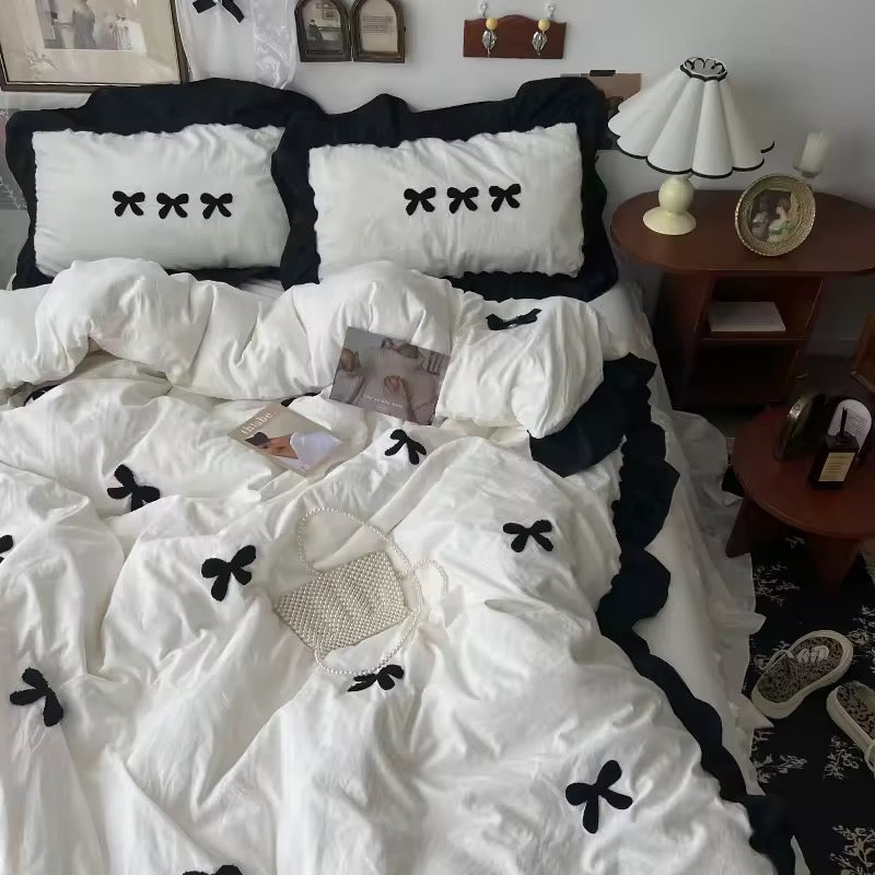 Velvet Bow Ruffle Bedding Set