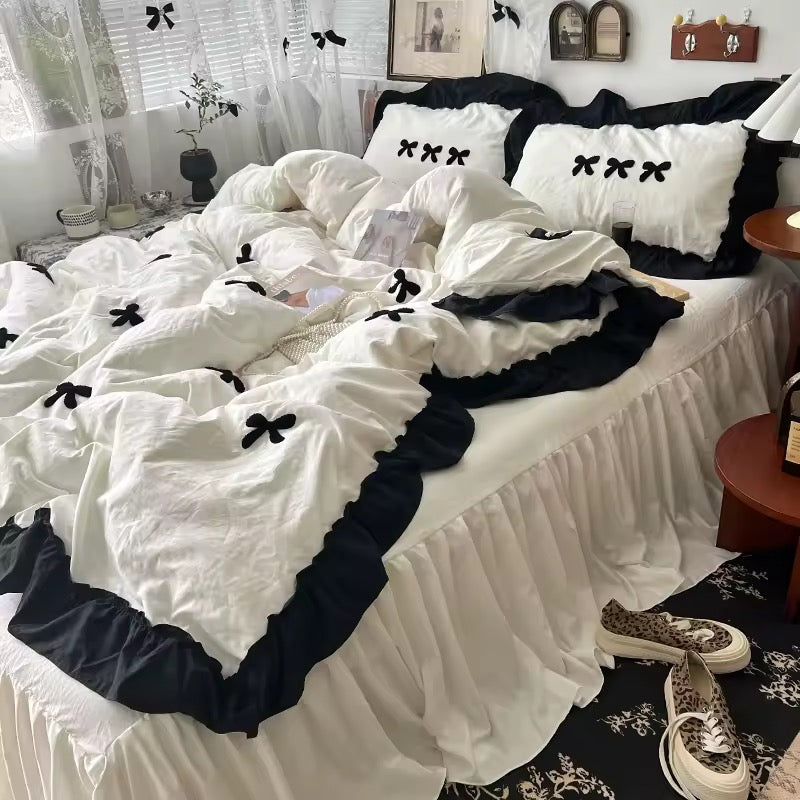 Velvet Bow Ruffle Bedding Set