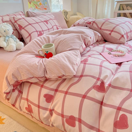 Sweetheart Grid Pink Bedding Set