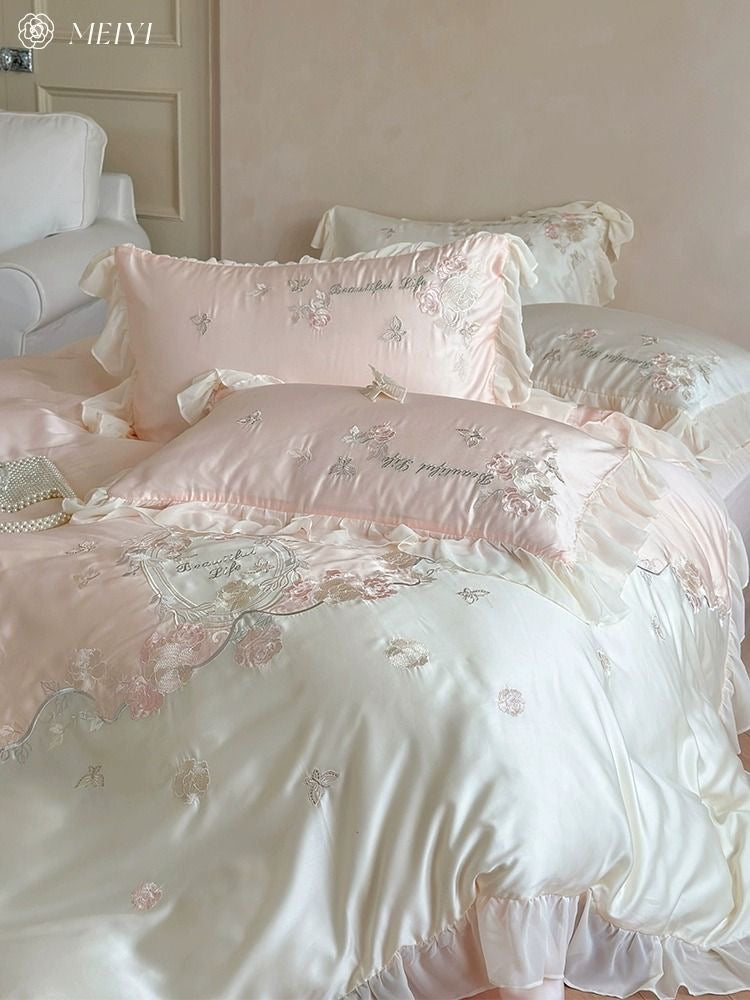 Blush Whispers Embroidered Bedding Set