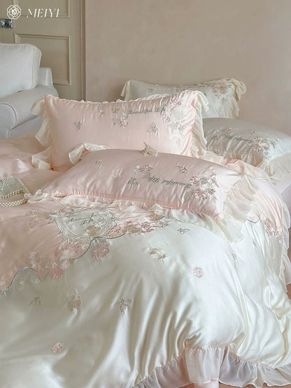Blush Whispers Embroidered Bedding Set