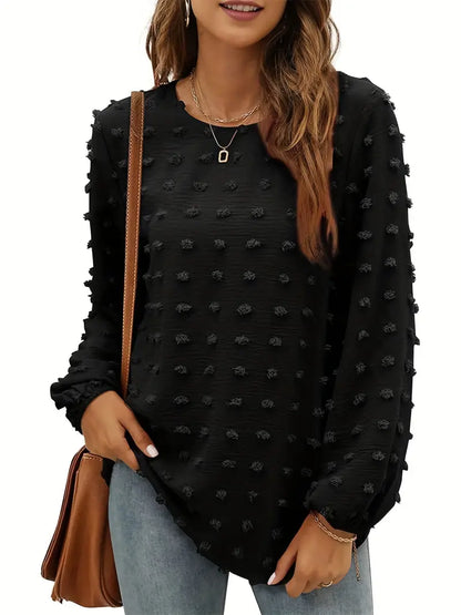 Blouse texturée unie à pois suisses