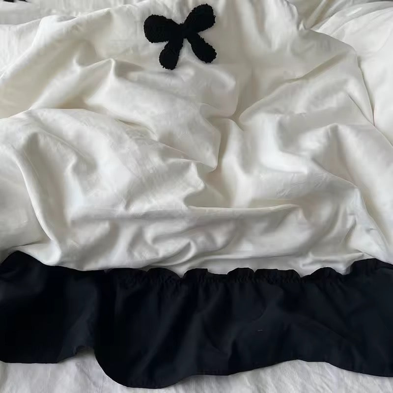 Velvet Bow Ruffle Bedding Set