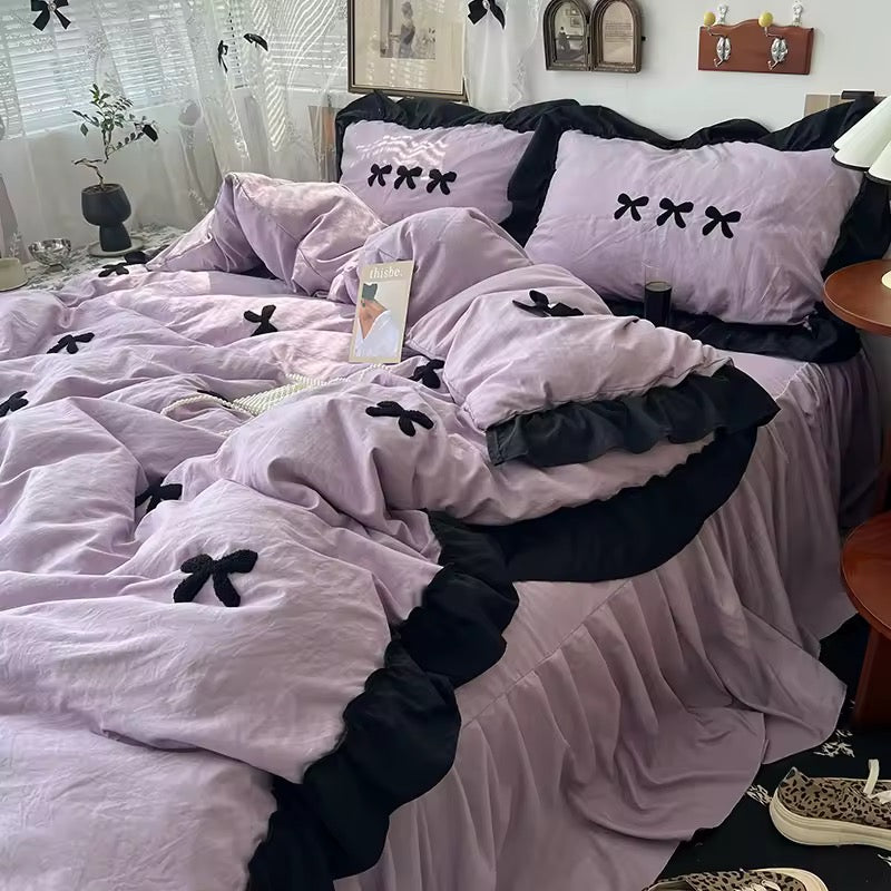 Velvet Bow Ruffle Bedding Set