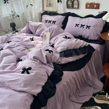 Velvet Bow Ruffle Bedding Set