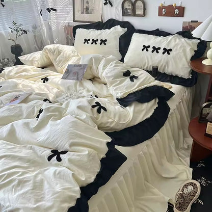 Velvet Bow Ruffle Bedding Set