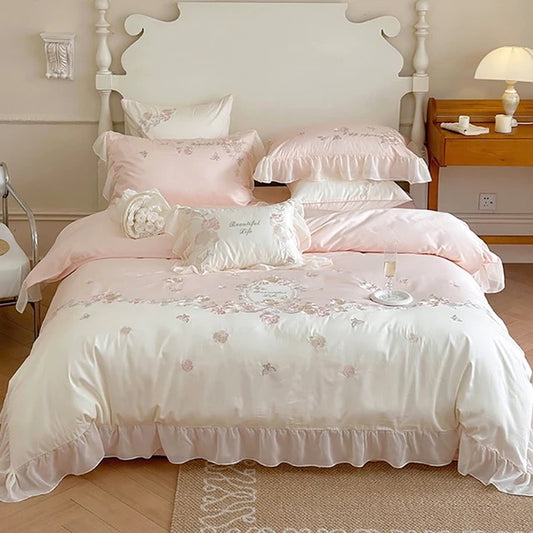 Blush Whispers Embroidered Bedding Set