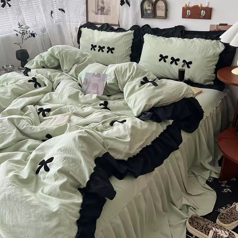 Velvet Bow Ruffle Bedding Set