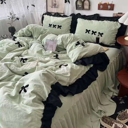 Velvet Bow Ruffle Bedding Set