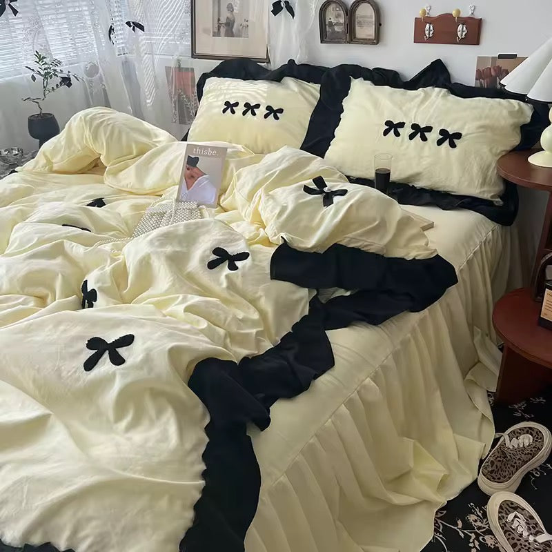 Velvet Bow Ruffle Bedding Set