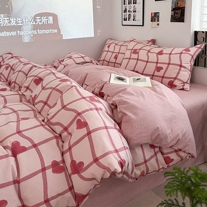 Sweetheart Grid Pink Bedding Set