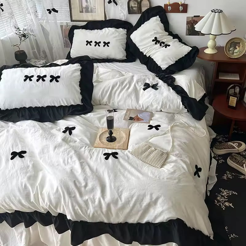 Velvet Bow Ruffle Bedding Set