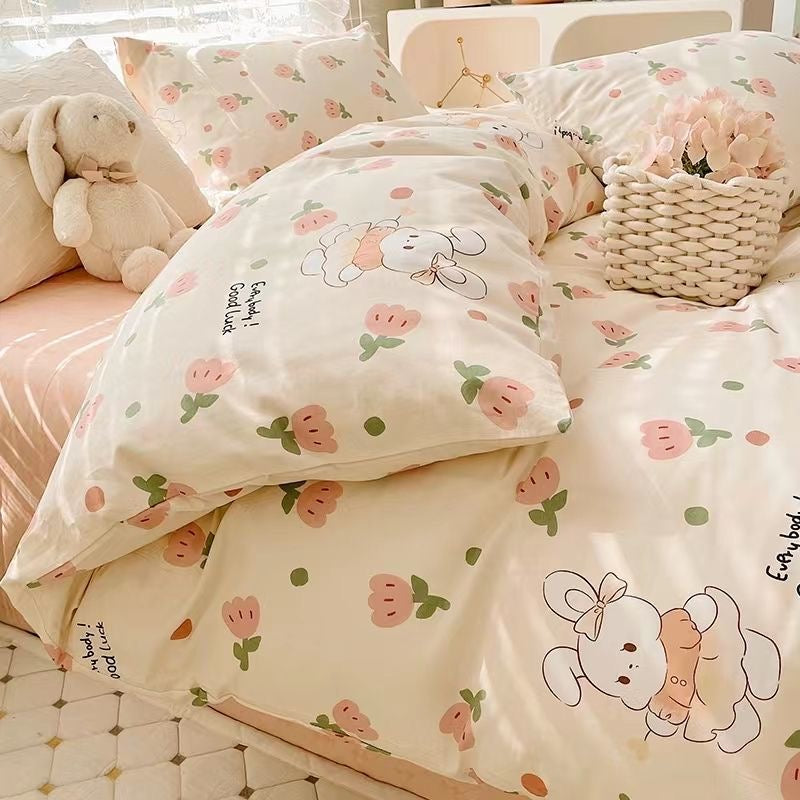 White Bunny Tulip Garden Bedding Set