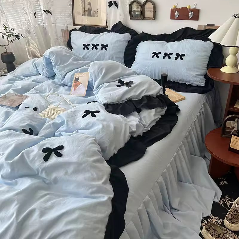 Velvet Bow Ruffle Bedding Set