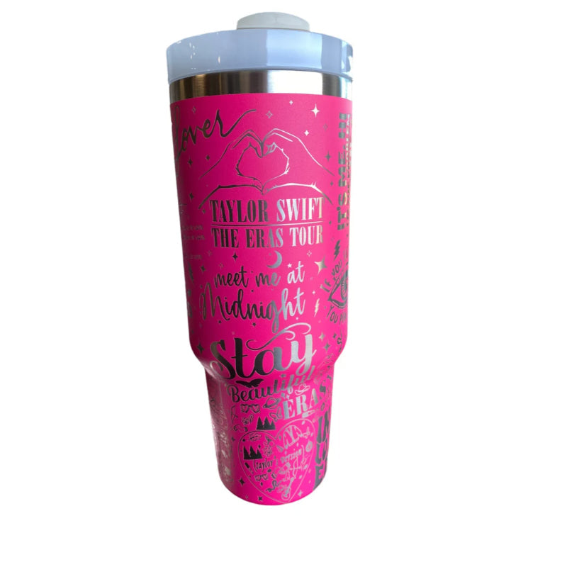 40oz Engraved Tumbler with Handle Celebrating Taylor Swift's Iconic Albums