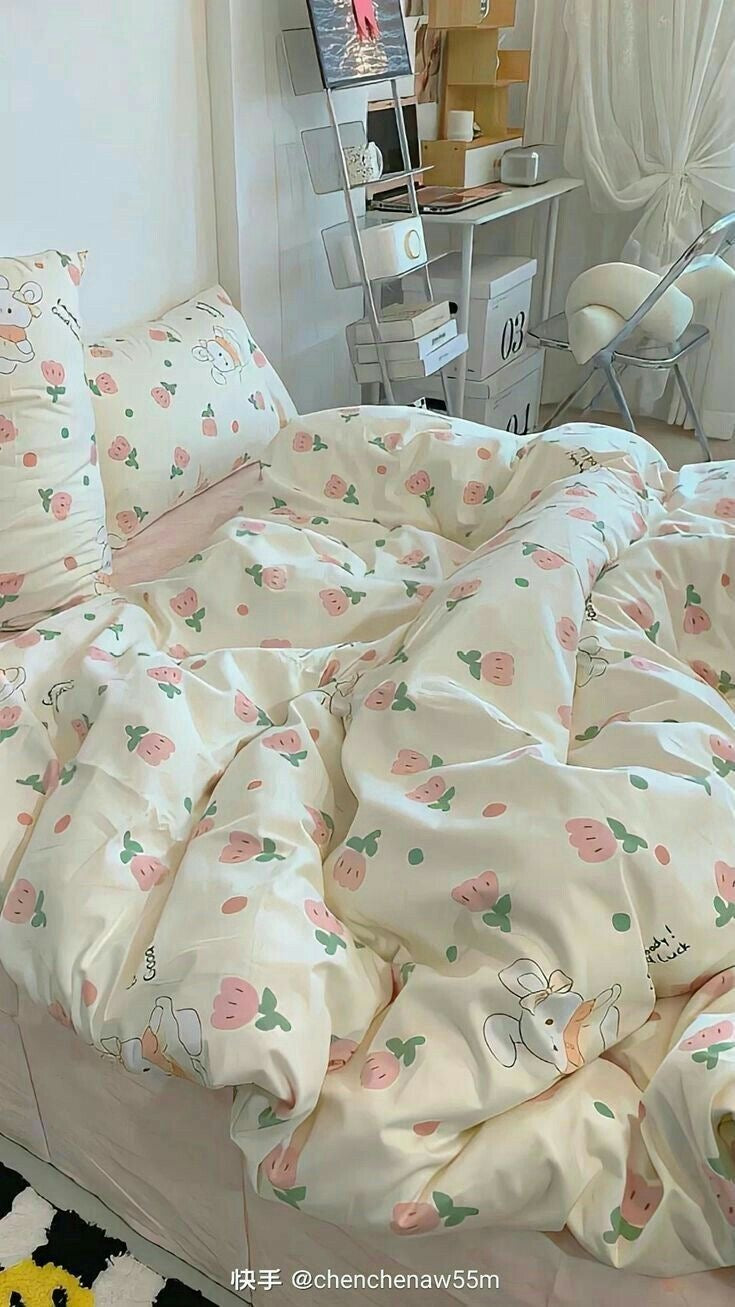 White Bunny Tulip Garden Bedding Set