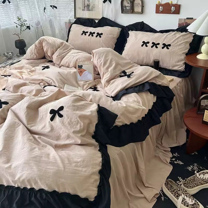 Velvet Bow Ruffle Bedding Set