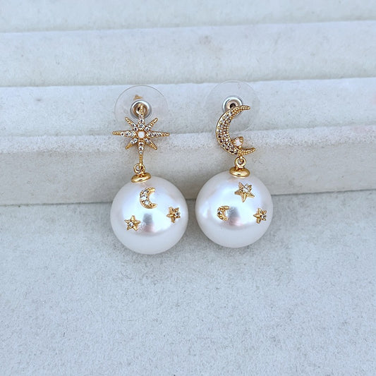 Cosmic Celestial Pearl Earrings