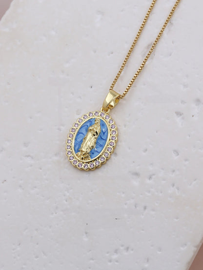 Virgin Mary Enamel Necklace