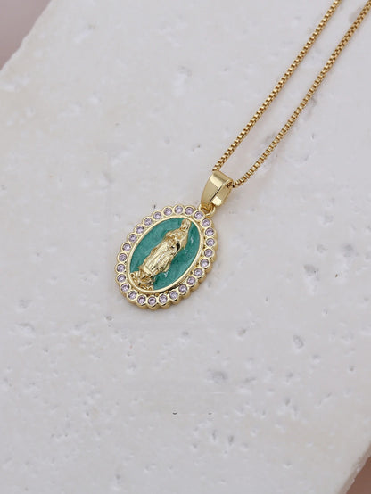 Virgin Mary Enamel Necklace