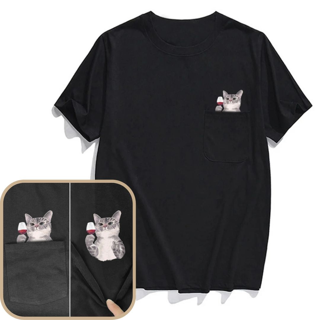 Middle Finger Cat in Pocket Shirt