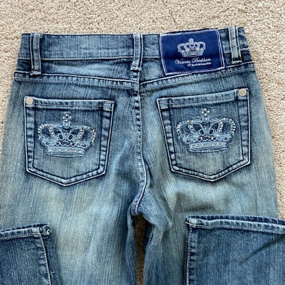 Crown Embroidery Pockets Jeans
