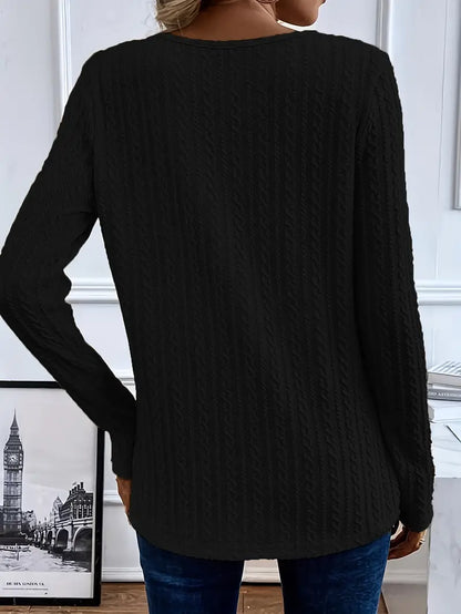 Chantilly Lace Neckline Cable Knit Blouse