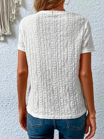 Plain Eyelet Embroidered Crewneck T-Shirt