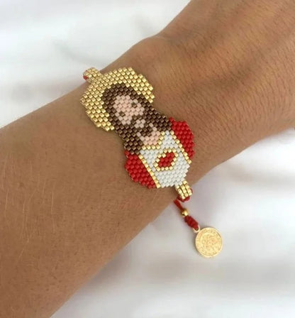 Sacred Heart Of Jesus Miyuki Beaded Bracelet