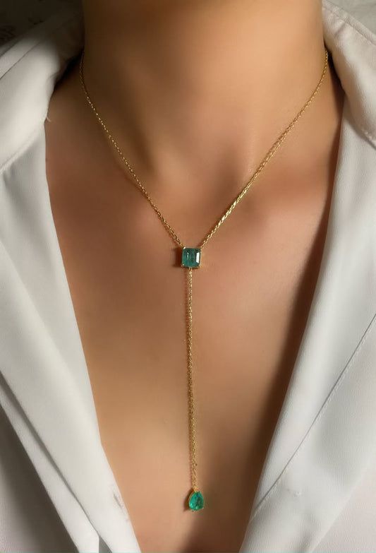Emerald Y Drop Necklace