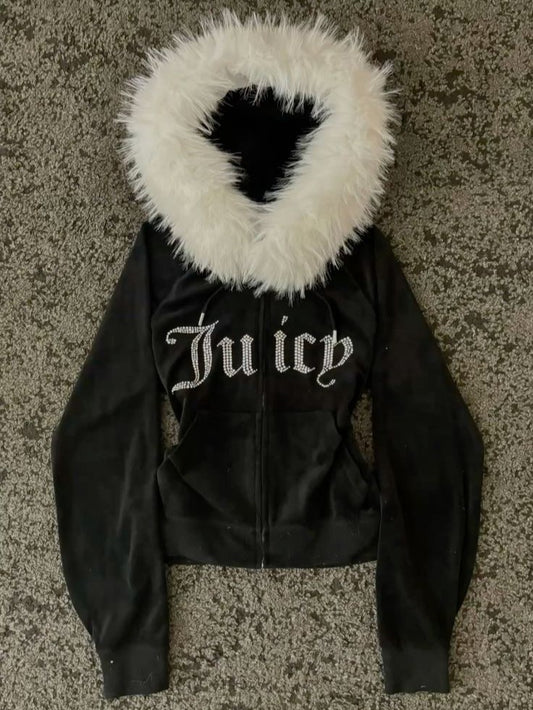 'Juicy' Fur Trim Hoodie