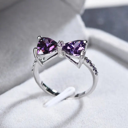 Bague Noeud Papillon Argenté Strass