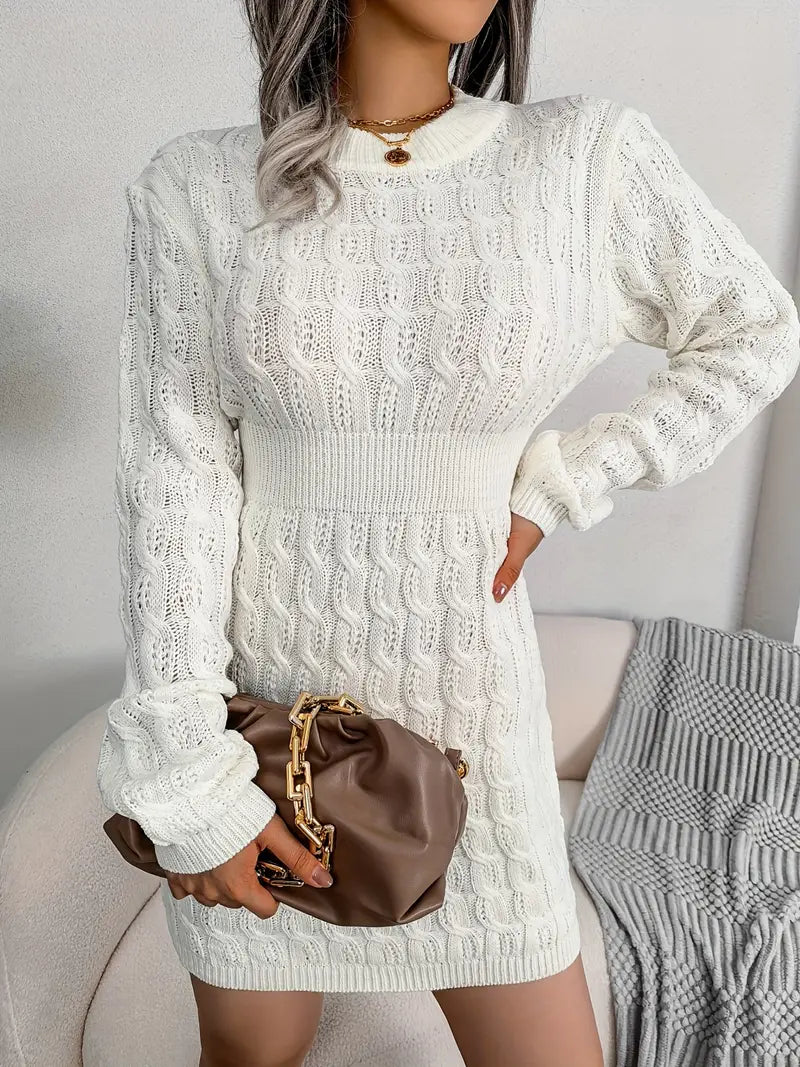 Body-Con Cable Knit Crewneck Sweater Dress