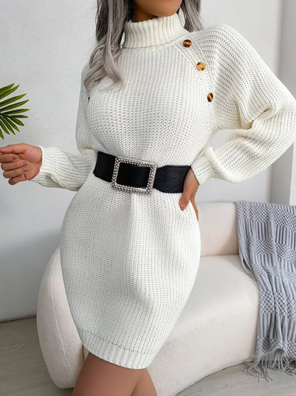 Turtleneck Bodycon Button Slim Sweater Dress