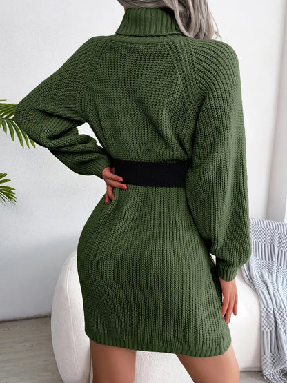 Turtleneck Bodycon Button Slim Sweater Dress