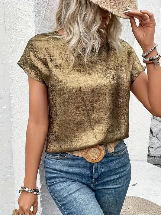 Metallic Golden Brown Crewneck Blouse