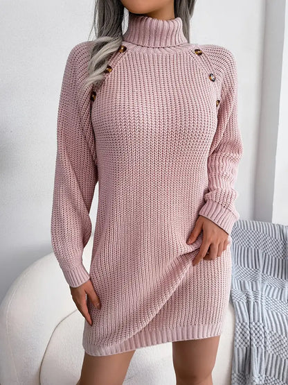 Turtleneck Bodycon Button Slim Sweater Dress