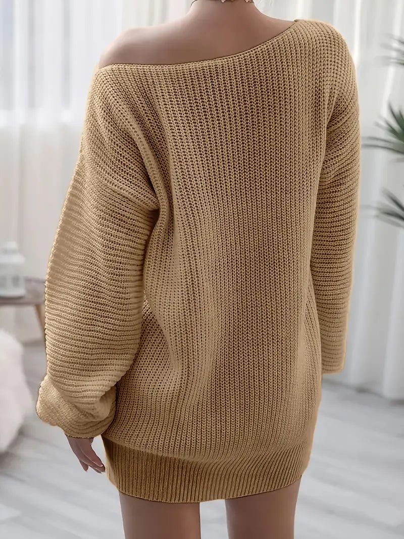 Loose Round Neck Solid Sweater Dress