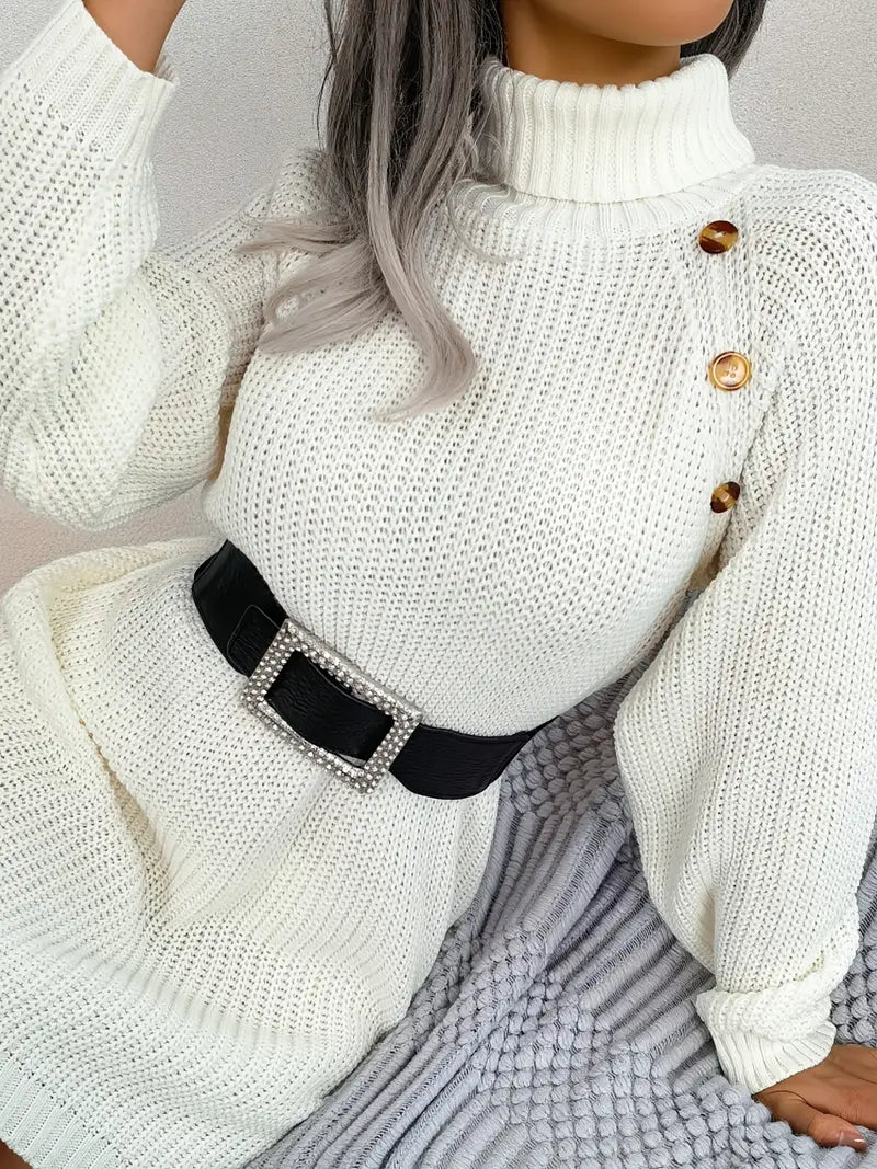 Turtleneck Bodycon Button Slim Sweater Dress