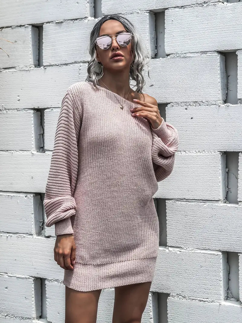 Loose Round Neck Solid Sweater Dress