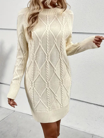 Casual Crewneck Solid Color Knit Sweater Dress