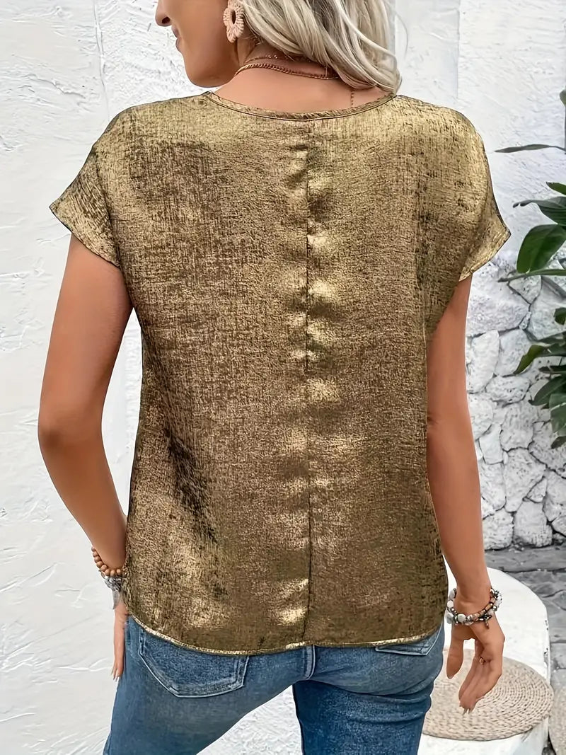 Blouse à col rond marron doré métallisé